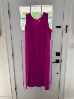 Sleeveless Magenta Custom silk Emmelle V-Neck Shift Dress with matching jacket